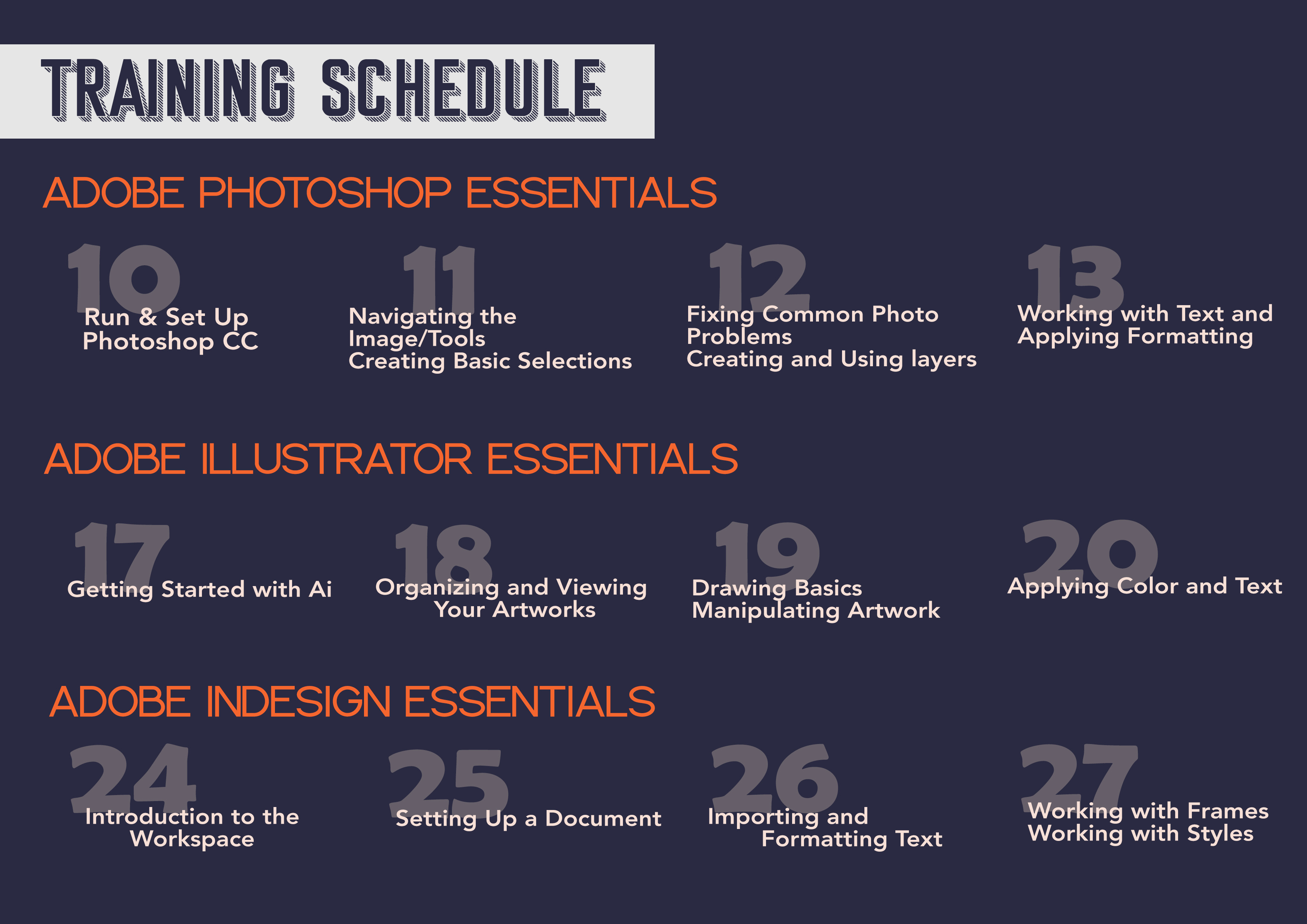 Adobe CC Apps TRAINING SCHEDULE