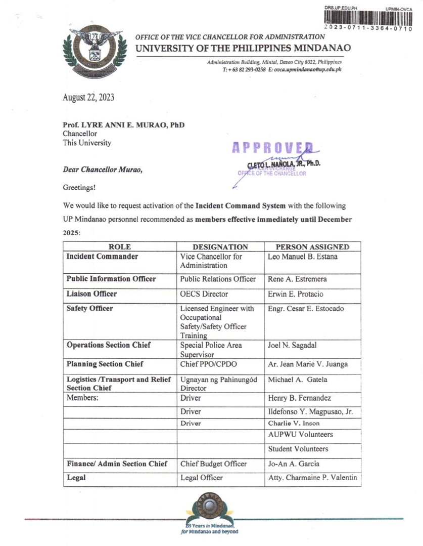 Approved Activation of Incident Command System